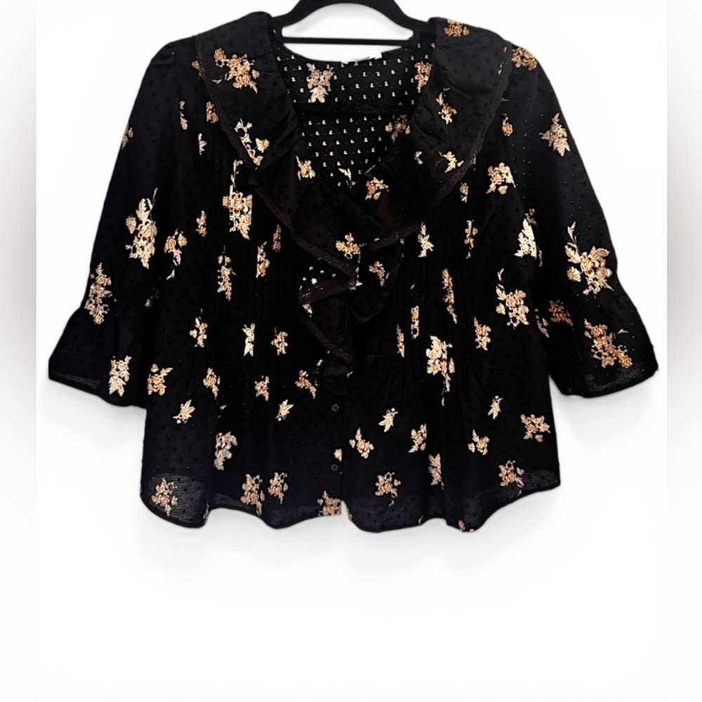 boho chic Ultra Pink Black Floral Blouse